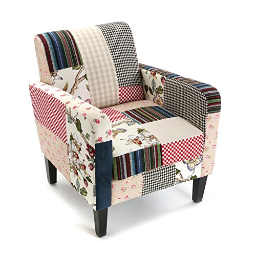 Versa 19500604 Sillón individual de patchwork romántico, 65x77x71, Sofá reposabrazos