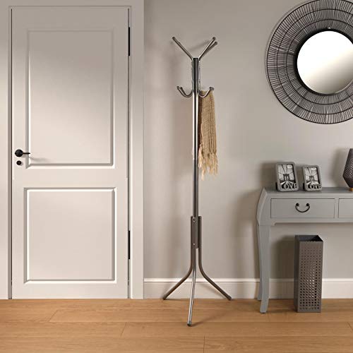 Versa Nolby Perchero de Pie de Estilo Minimalista, con 8 Ganchos o Colgadores para Ropa o Bolsos para el Recibidor, Medidas (Al x L x An) 176 x 50 x 50 cm, Metal, Color Gris