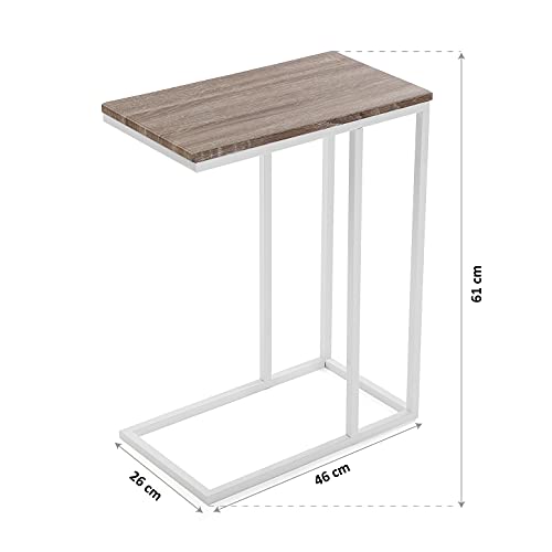 Versa Padua Mesa Auxiliar para el Salón, la Habitación o la Cocina. Moderna Mesilla Baja, Medidas (Al x L x An) 61 x 26 x 46 cm, Madera y Metal, Color Marrón y Blanco