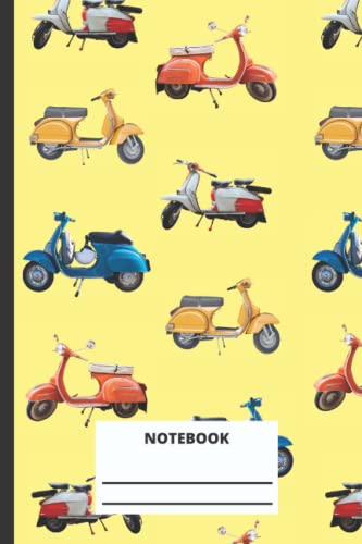 Vespa Notebook: Colored Vespa scooter italian style lined notebook (composition, book, journal) 6x9 - 120 pages