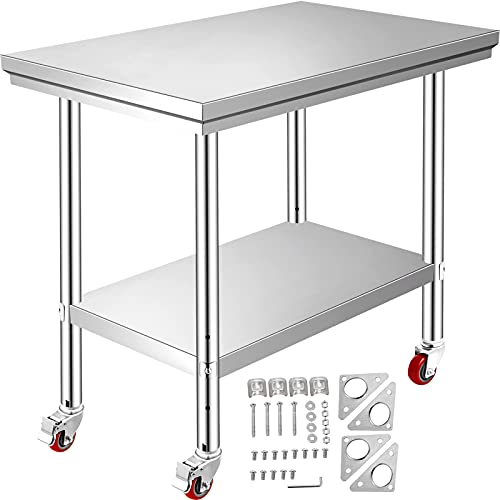 VEVOR Mesa de Preparación de Comida de Acero Inoxidable 30 x 60 x 80 cm Tabla de Cocina Profesional Capacidad de Carga 750 kg