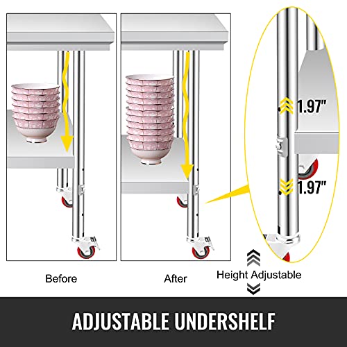 VEVOR Mesa de Preparación de Comida de Acero Inoxidable 30 x 60 x 80 cm Tabla de Cocina Profesional Capacidad de Carga 750 kg