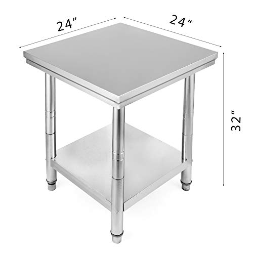 VEVOR Mesa de Preparación de Comida de Acero Inoxidable 60 x 60 x 80cm Tabla de Cocina Profesional Capacidad de Carga 750kg Tabla de Trabajo de Cocina de Catering Ajustable para Restaurante Escuela