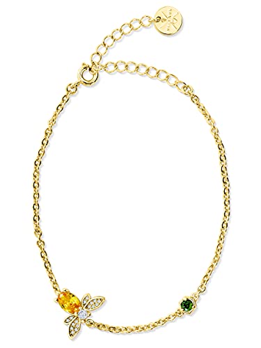 VIASOUL® Pulsera de abeja I Happy Honey Bee para mujer I pequeña abeja con panal I bañada en oro 585 I La pulsera original Happy-Bee