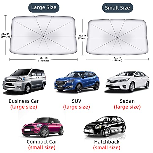 VICKSONGS Parasol para Coche, Parabrisas Delantero, protección bloquea el 99% de los Rayos UV, se Adapta a la mayoría de los Coches, SUV y parasoles de Camiones. (140*80cm)