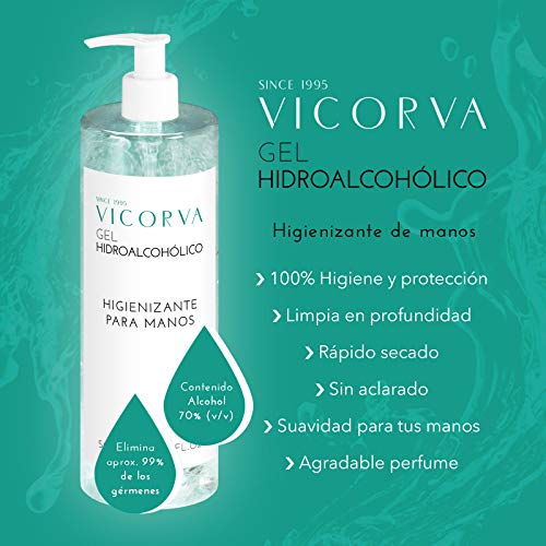 VICORVA GEL HIDROALCOHÓLICO | Limpieza en profundidad de gérmenes y bacterias | Tacto seco tras Rápida absorción | Textura gel | Sin residuo | Tamaño Económico ahorro | 500ml