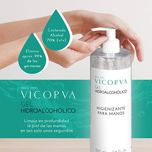 VICORVA GEL HIDROALCOHÓLICO | Limpieza en profundidad de gérmenes y bacterias | Tacto seco tras Rápida absorción | Textura gel | Sin residuo | Tamaño Económico ahorro | 500ml