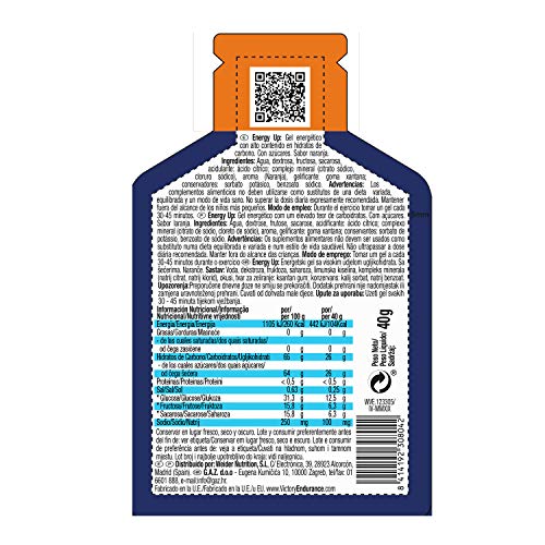 VICTORY ENDURANCE Energy Up Gel Cafeína Sabor Naranja. Con Plus De Sodio. Energía Inmediata, color Azul, 40 ml