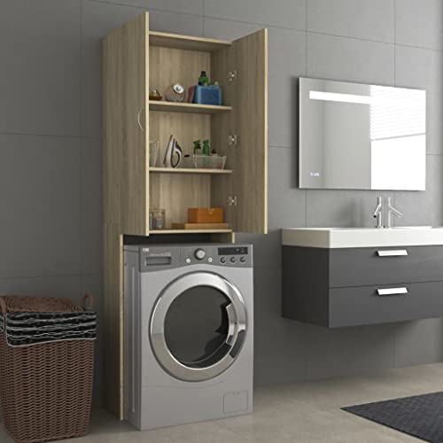 vidaXL Armario de Lavadora Cuarto de Baño Aseo Inodoro Secadora Estantería Estante Muebles Mobiliario Colada Almacenaje Roble Sonoma 64x25,5x190 cm