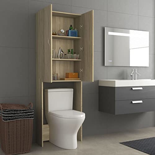 vidaXL Armario de Lavadora Cuarto de Baño Aseo Inodoro Secadora Estantería Estante Muebles Mobiliario Colada Almacenaje Roble Sonoma 64x25,5x190 cm