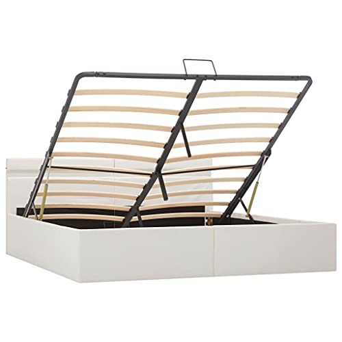 vidaXL Cama Canapé Hidráulica con LED Cuero Sintético Somier Decoración Interior Resistente Robusta Duradera Práctica Cómoda Útil Blanco 180x200cm