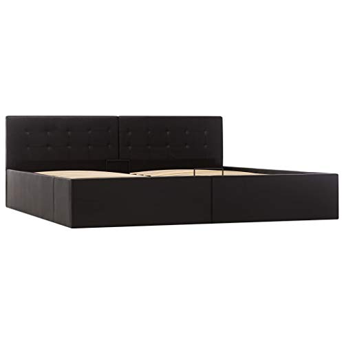 vidaXL Cama Canapé Hidráulica Cuero Sintético Mobiliario Hogar Decoración Interior Resistente Robusta Duradera Práctica Cómoda Útil Negro 180x200cm