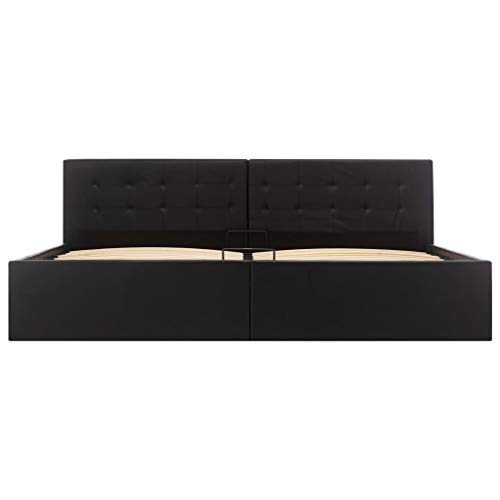 vidaXL Cama Canapé Hidráulica Cuero Sintético Mobiliario Hogar Decoración Interior Resistente Robusta Duradera Práctica Cómoda Útil Negro 180x200cm