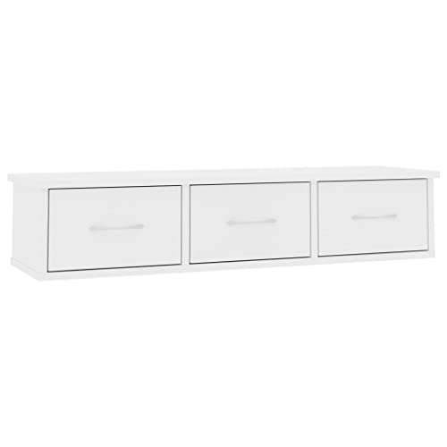 vidaXL Estante con Cajones de Pared Aglomerado Casa Hogar Decoración Diseño Bricolaje Mobiliario Mueble Estantería Repisa Balda 88x26x18,5 cm Blanco