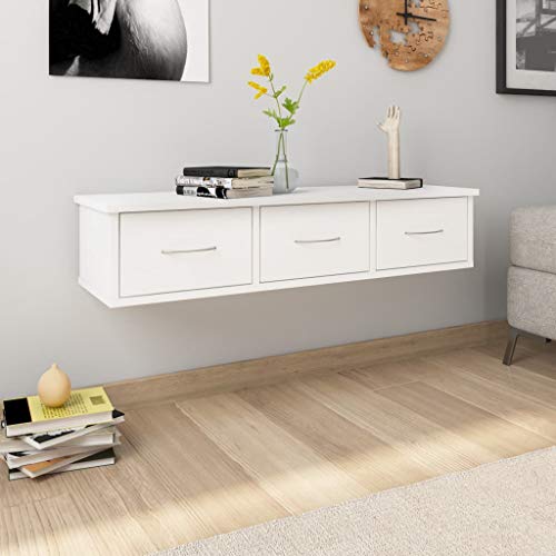 vidaXL Estante con Cajones de Pared Aglomerado Casa Hogar Decoración Diseño Bricolaje Mobiliario Mueble Estantería Repisa Balda 88x26x18,5 cm Blanco