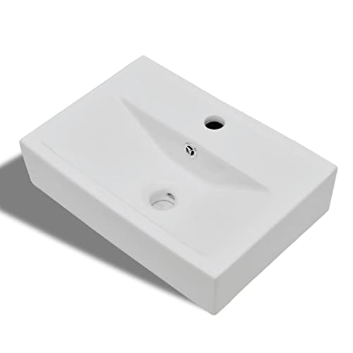 vidaXL Lavabo Rectangular con Agujero Desagüe Cerámica Negro Brillo Lavamanos