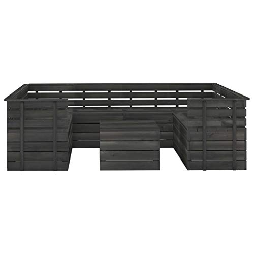 vidaXL Madera de Pino Sofá Central de Palets de Jardín Mobiliario Terraza Exterior Hogar Cocina Silla Mesa Asiento Suave con Respaldo Gris Oscuro