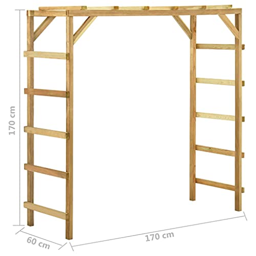 vidaXL Madera Maciza de Pino Espaldera de Jardín Patio Exterior Niños Gimnasia Parque Infantil Anaqueles Estable Duradera 170x60x170 cm