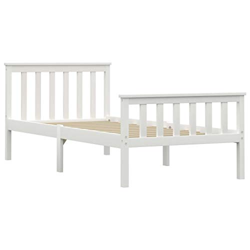 vidaXL Madera Maciza de Pino Estructura de Cama Matrimonio Doble Blanca 100x200 cm Somier Muebles de Dormitorio Habitación