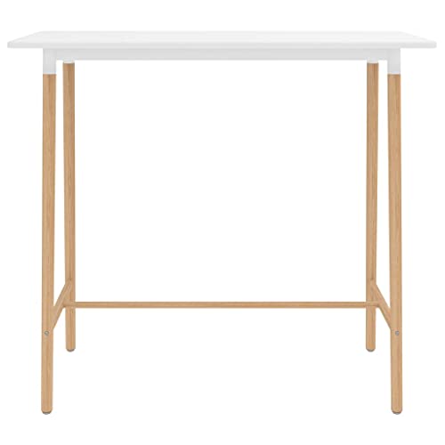 vidaXL Madera Maciza Haya Mesa Alta de Cocina Comedor Muebles Mobiliario Bistró Bar Barra Estable Restaurante Duradera MDF Blanco 120x60x105 cm