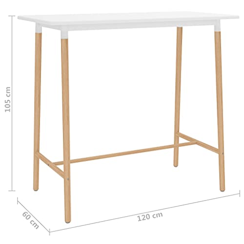 vidaXL Madera Maciza Haya Mesa Alta de Cocina Comedor Muebles Mobiliario Bistró Bar Barra Estable Restaurante Duradera MDF Blanco 120x60x105 cm