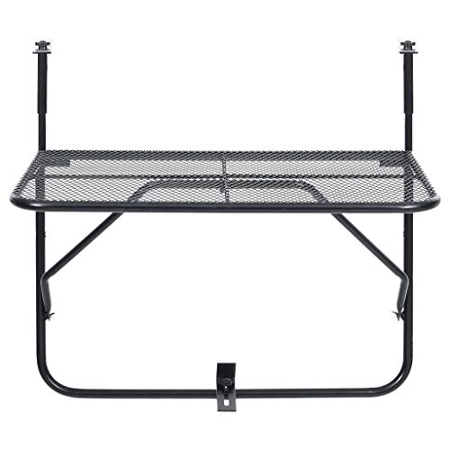 vidaXL Mesa de Balcón Auxiliar Exterior Plegable Terraza Bebida Libros Café Colgante Mesita Industrial Robusto Estable de Acero Negro