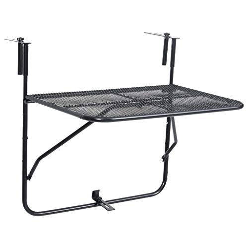 vidaXL Mesa de Balcón Auxiliar Exterior Plegable Terraza Bebida Libros Café Colgante Mesita Industrial Robusto Estable de Acero Negro