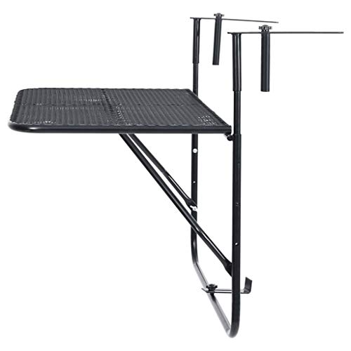 vidaXL Mesa de Balcón Auxiliar Exterior Plegable Terraza Bebida Libros Café Colgante Mesita Industrial Robusto Estable de Acero Negro