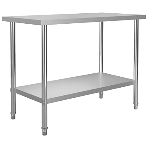 vidaXL Mesa de Trabajo para Cocina Estantes Almacenamiento Preparar y Almacenar Comida Garajes Bares Restaurantes Escuelas Acero Inoxidable 120x60x85 cm