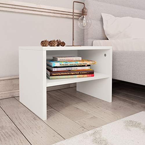 vidaXL Mesilla Noche Pequeña 1 Estante Mesita Habitación Mesa Lateral Cama Mueble Auxiliar Dormitorio Hueco Compartimento Cerrado Aglomerado Blanco