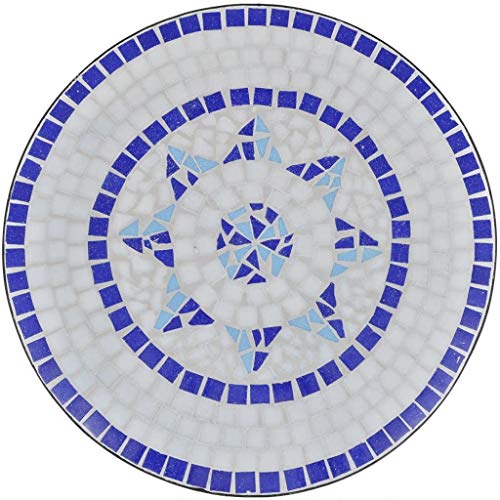 vidaXL Set Mueble Mesa Mosaico 60 cm y 2 sillas jardín Patio Color Azul Blanco