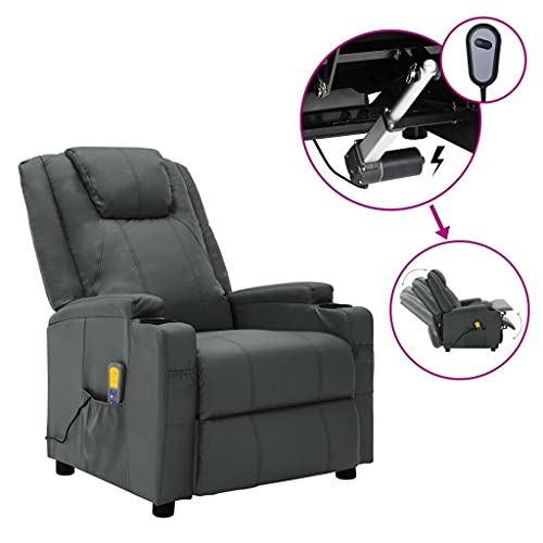 vidaXL Sillón de Masaje Reclinable Eléctrico Ajustable Reposapiés Silla Asiento Salón Oficina Mueble Elevable Ergonómico Cuero Sintética Antracita