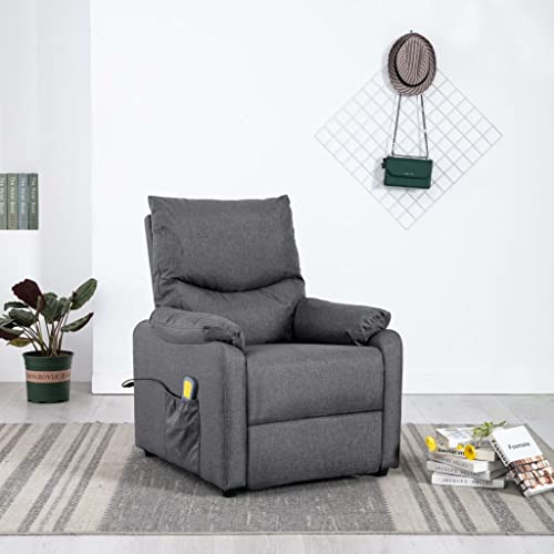 vidaXL Sillón de Masaje Reclinable TV Respaldo Ajustable Reposapiés Silla Asiento Salón Oficina Mueble Elevable Ergonómico de Tela Gris Oscuro