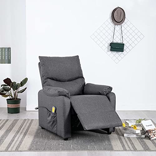 vidaXL Sillón de Masaje Reclinable TV Respaldo Ajustable Reposapiés Silla Asiento Salón Oficina Mueble Elevable Ergonómico de Tela Gris Oscuro