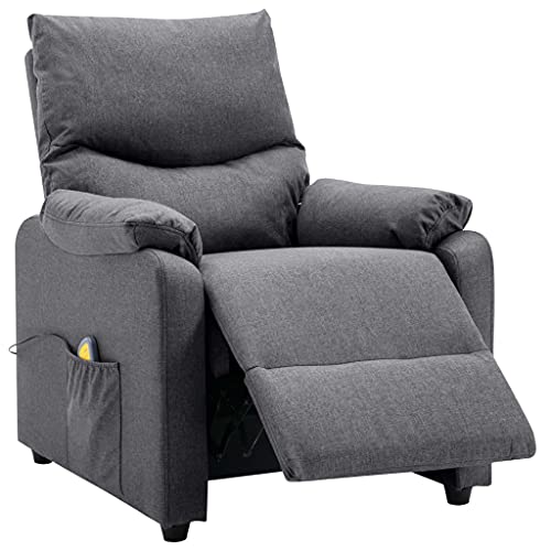 vidaXL Sillón de Masaje Reclinable TV Respaldo Ajustable Reposapiés Silla Asiento Salón Oficina Mueble Elevable Ergonómico de Tela Gris Oscuro