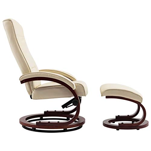 vidaXL Sillón Relax Reclinable Piel Sintética Madera Reposapiés Aparte Butaca Abatible Relajación Confort Reclinación Manual Cuero Artificial Crema