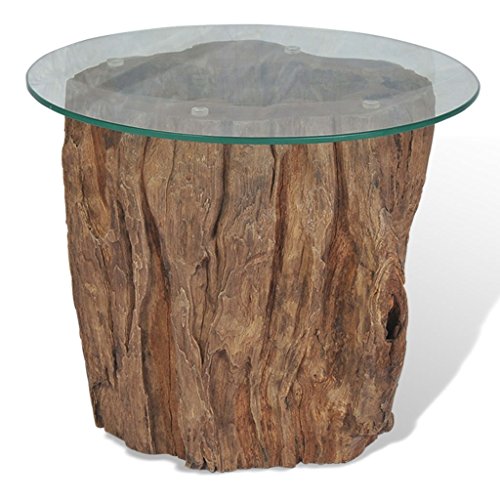 vidaXL Teca Mesa Centro Tronco Arbol 50x40 cm Madera Vidrio Mesita Mesilla Mueble Auxiliar