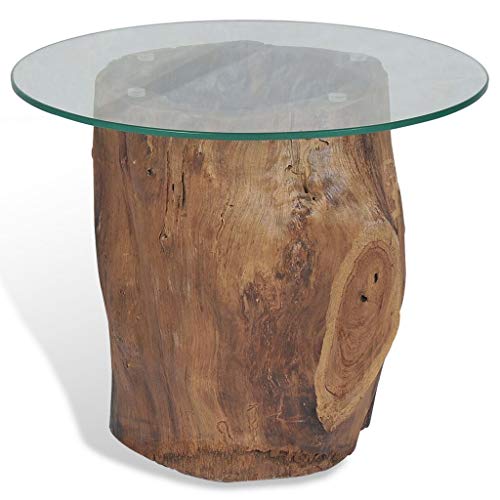 vidaXL Teca Mesa Centro Tronco Arbol 50x40 cm Madera Vidrio Mesita Mesilla Mueble Auxiliar