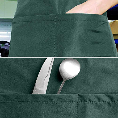 Viedouce 2 Piezas Delantales Impermeables Ajustables del Cocinero con Bolsillo Cocina Delantale de Cocina para Mujeres Hombres,Delantal Chefs Cocina para Cocinar/Hornear (Verde)