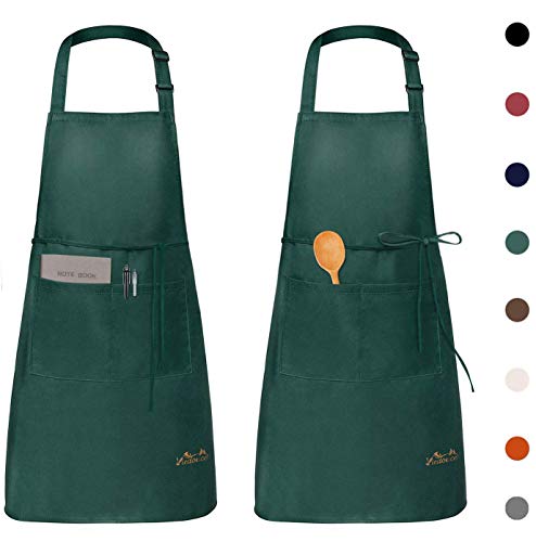 Viedouce 2 Piezas Delantales Impermeables Ajustables del Cocinero con Bolsillo Cocina Delantale de Cocina para Mujeres Hombres,Delantal Chefs Cocina para Cocinar/Hornear (Verde)