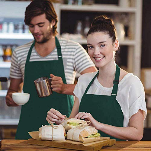 Viedouce 2 Piezas Delantales Impermeables Ajustables del Cocinero con Bolsillo Cocina Delantale de Cocina para Mujeres Hombres,Delantal Chefs Cocina para Cocinar/Hornear (Verde)