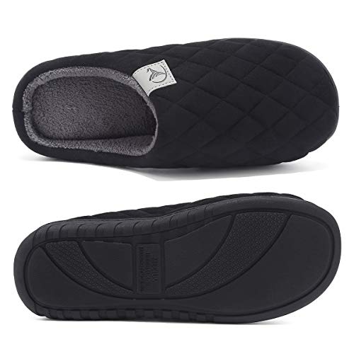 VIFUUR Zapatillas Hombre Mujer de casa Espuma de Memoria de Alta Densidad Cálido Interior Lana al Aire Libre Forro de Felpa Suela Antideslizante Zapatos Negro 36/37