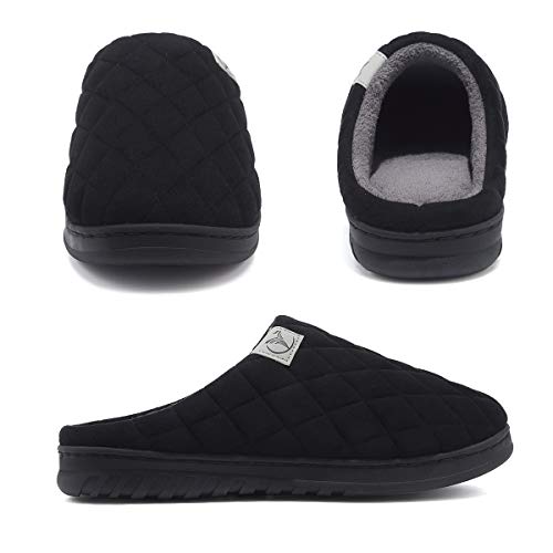 VIFUUR Zapatillas Hombre Mujer de casa Espuma de Memoria de Alta Densidad Cálido Interior Lana al Aire Libre Forro de Felpa Suela Antideslizante Zapatos Negro 36/37