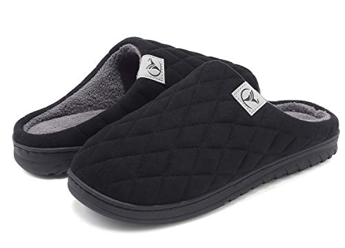 VIFUUR Zapatillas Hombre Mujer de casa Espuma de Memoria de Alta Densidad Cálido Interior Lana al Aire Libre Forro de Felpa Suela Antideslizante Zapatos Negro 36/37