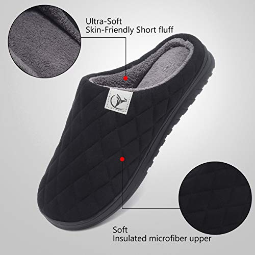 VIFUUR Zapatillas Hombre Mujer de casa Espuma de Memoria de Alta Densidad Cálido Interior Lana al Aire Libre Forro de Felpa Suela Antideslizante Zapatos Negro 36/37