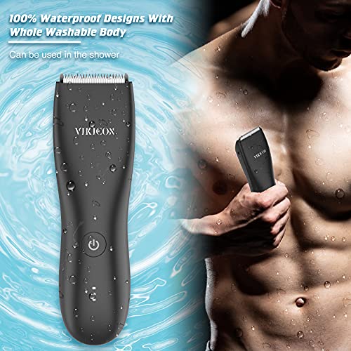 VIKICON Bodygroom - Maquinilla de afeitar eléctrica para hombre, recortadora íntima para la ingle y el vello púbico con base de carga USB, resistente al agua, afeitadora en seco y seco