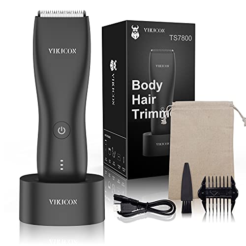 VIKICON Bodygroom - Maquinilla de afeitar eléctrica para hombre, recortadora íntima para la ingle y el vello púbico con base de carga USB, resistente al agua, afeitadora en seco y seco