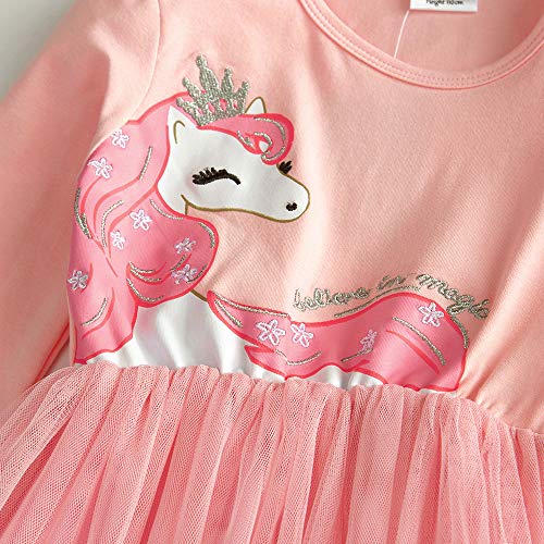 VIKITA Vestido Invierno Manga Larga Tul Algodón Bordado Unicornio para Niñas LH4579 8T