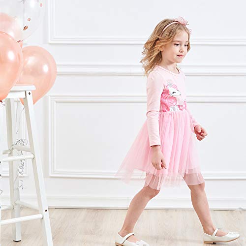 VIKITA Vestido Invierno Manga Larga Tul Algodón Bordado Unicornio para Niñas LH4579 8T