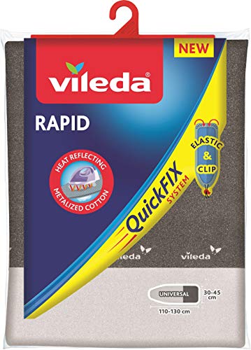 Vileda Rapid- Funda de planchar, 2 capas adaptable a todo tipo de tablas, funda de planchar metalizada, medidas: 110 x 130 cm, 30-45 cm, color gris